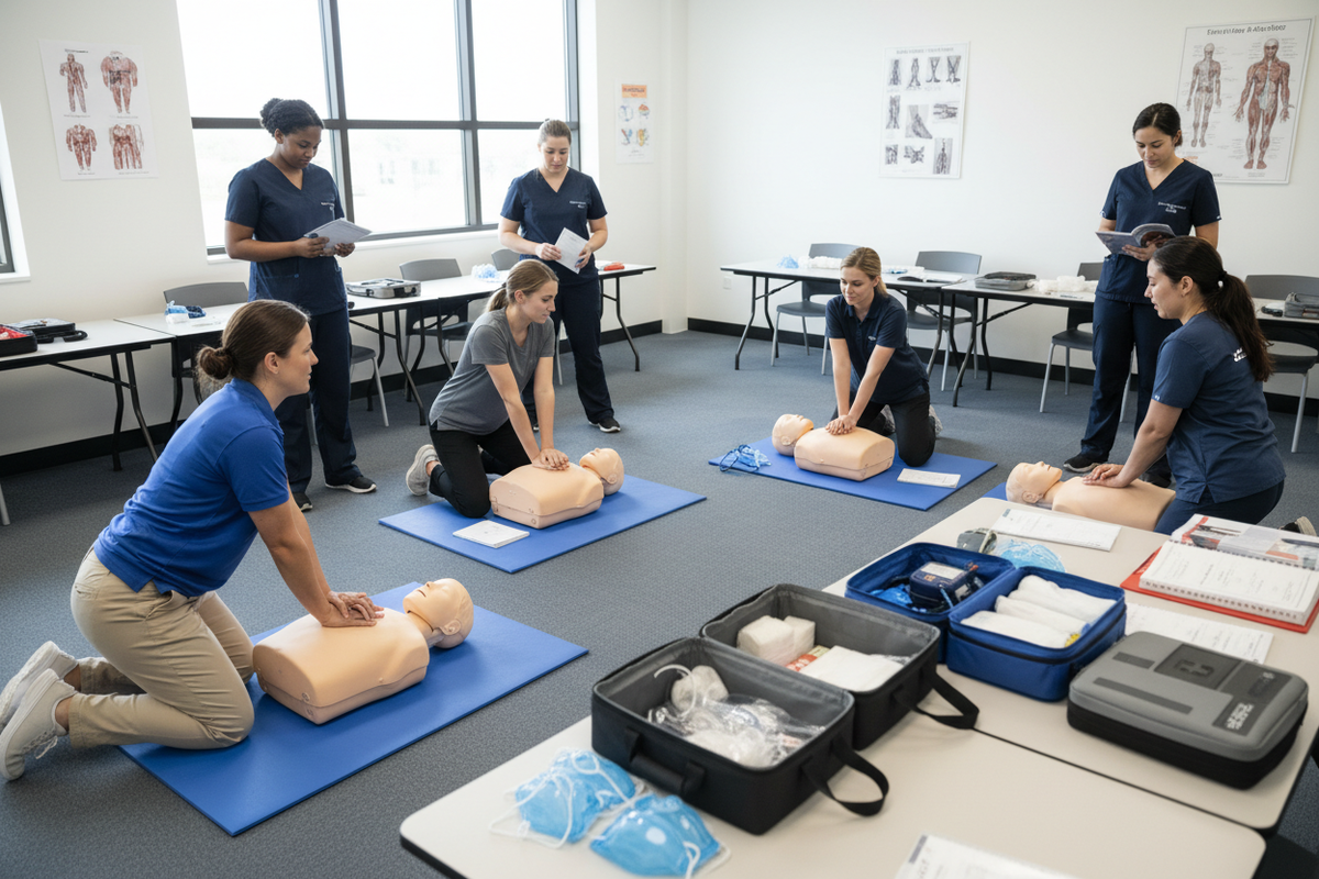 emergency first response class with girls